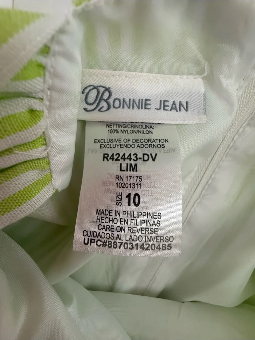 Bonnie Jean Sz 10 Green And White Stripped Dress